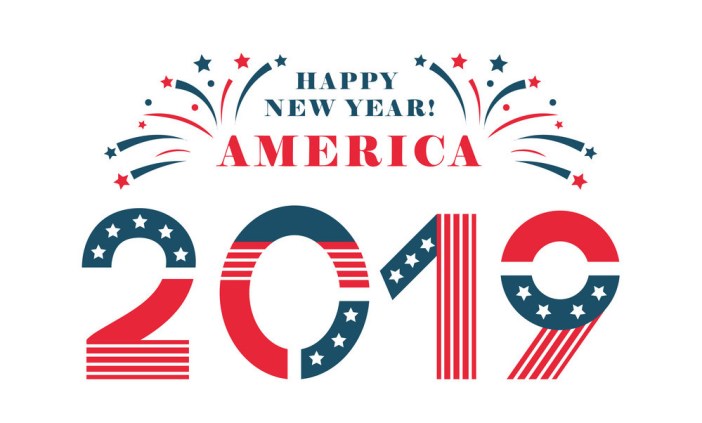 Happy New Year America. 2019 Letters in national flag design